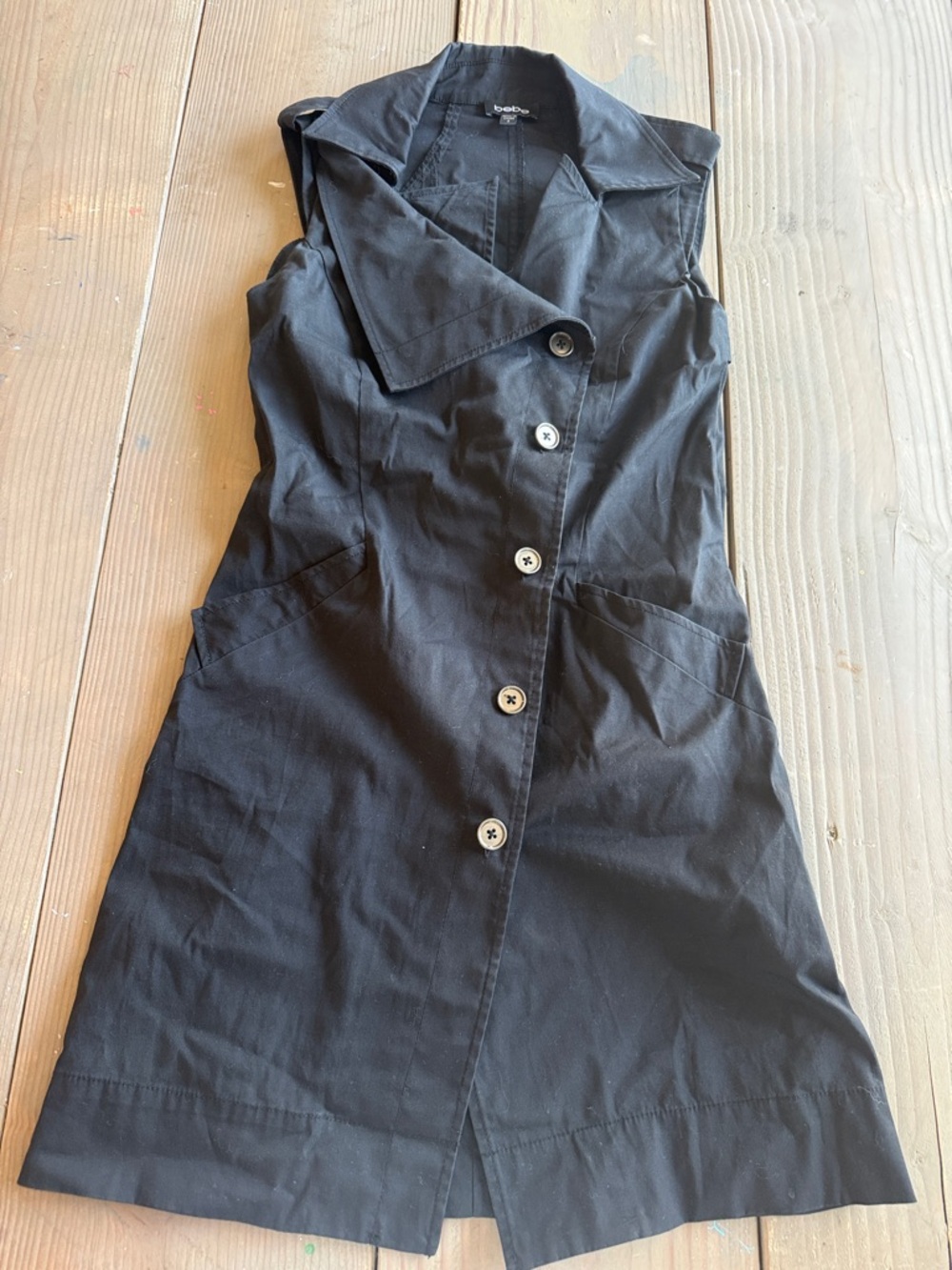 bebe Sleeveless Black Button-Front Midi Dress